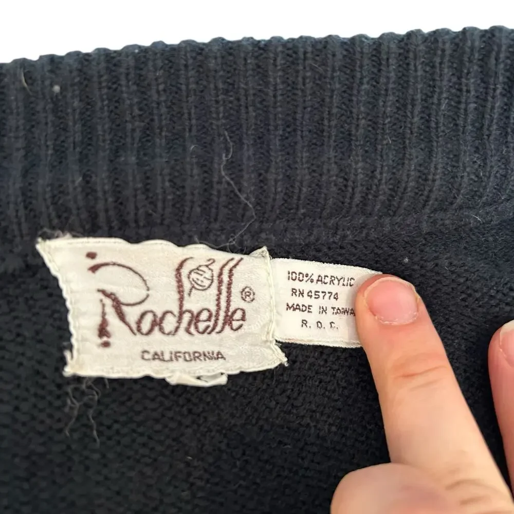 Vintage 50s/60s Cable Knit Sweater Vest Set Black Small - Picture 4 of 16